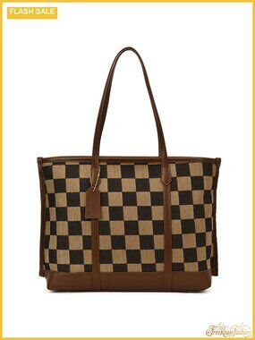 Canvas Checkered Tote Bag Large Capacity Work Travel College Handbag